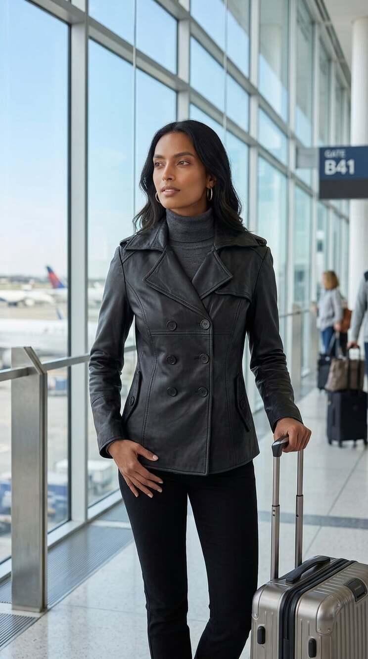 Firetrap Starsky Black Leather Double-Breasted Jacket